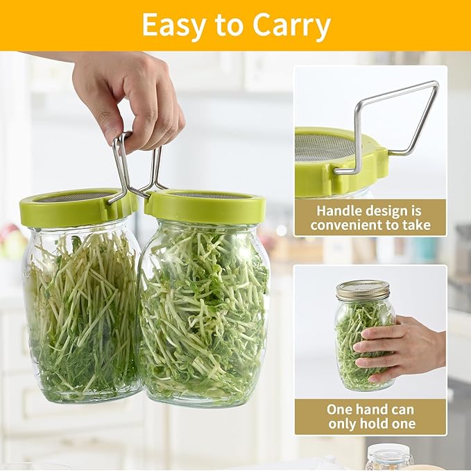 2 Set Seed Sprouter Kit for Wide Mouth Jars - Germination Tray with 316 Stainless Steel Mesh, BPA Free Plastic Drip Tray & Tilted Lid for Bean Sprouts, Broccoli, Alfalfa, Microgreens