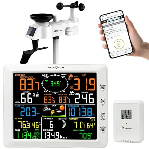 Urageuxy WiFi Weather Station with 8.3 inch Color Display – Wireless Outdoor Sensor Measures Rain Gauge, Wind Speed/Direction, Temperature, Humidity, UV, Forecasts, Barometer