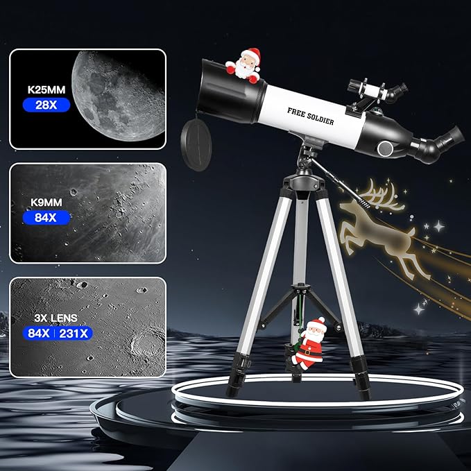 FREE SOLDIER Telescope 80mm Aperture 500mm Refractor Telescope for Adults High Powered - Professional Astronomical Refracting Telescope for Beginners White