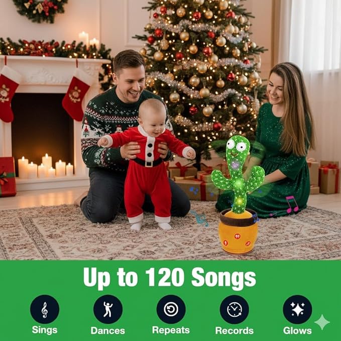Ayeboovi Dancing Talking Cactus Baby Toys, Interactive Toy Repeating Records What You Say, Volume Adjustable Singing Cactus Toddler Toys with 120 Songs, Stocking Stuffers for Kids