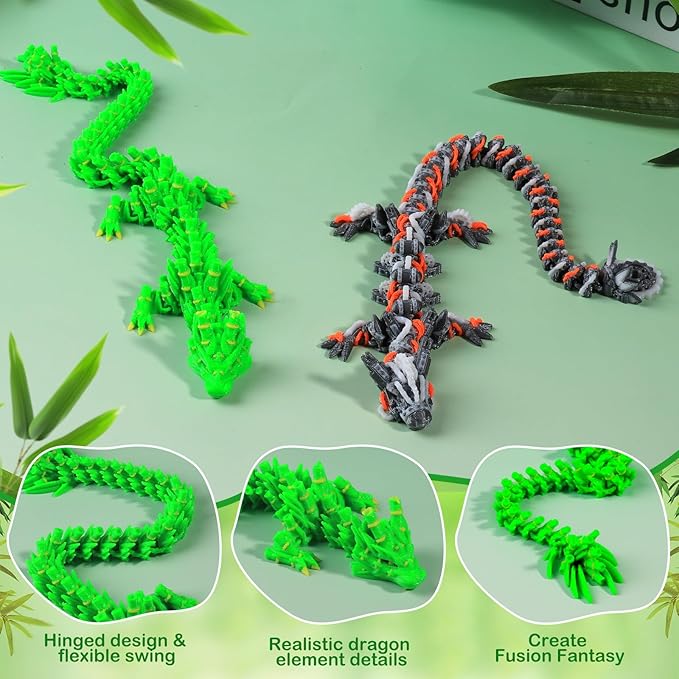 3D Printed Dragon Bamboo Dragoand andSteampunk Dragon, Articulated Fidget Toys for Autism and ADHD, Perfect Basket Essentials Stuffers and Desk Accessories