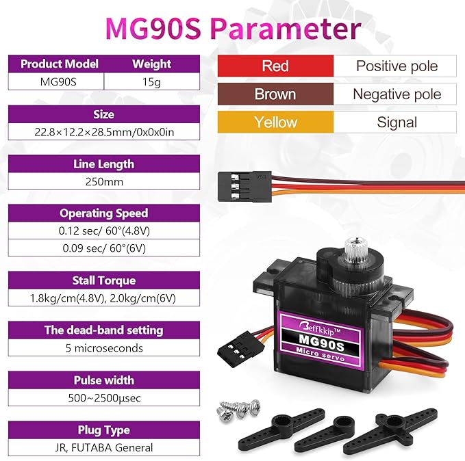 5 Pack Mg90s Servo Motor 9g Micro Servos Kits Metal Gear for DIY Smart Robot Toys RC Toy Car Model Helicopter RC Boat