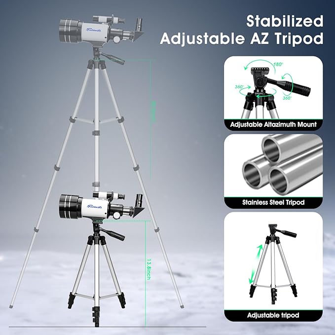 Telescope for Kids Beginners, Telescope for Kids 8-12, High Power 70mm Aperture 300mm Focal Length Astronomical Scope