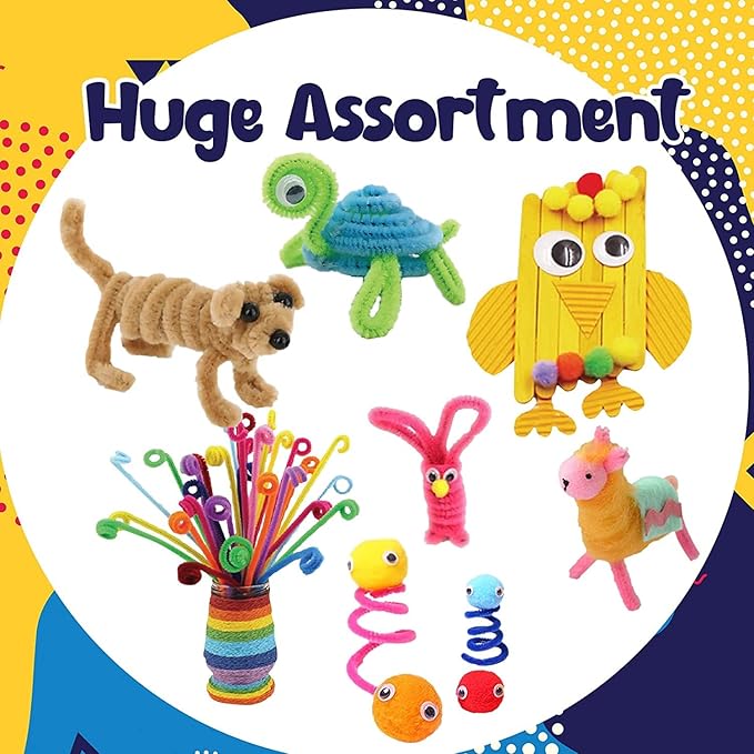 FUNZBO Arts and Crafts Supplies for Kids -Christmas Crafts Kits with Pipe Cleaners, Construction Paper, Pom poms Googly Eyes, Crafts for Kids Ages 4-8, School Craft Projects, Birathday Gifts for Girls