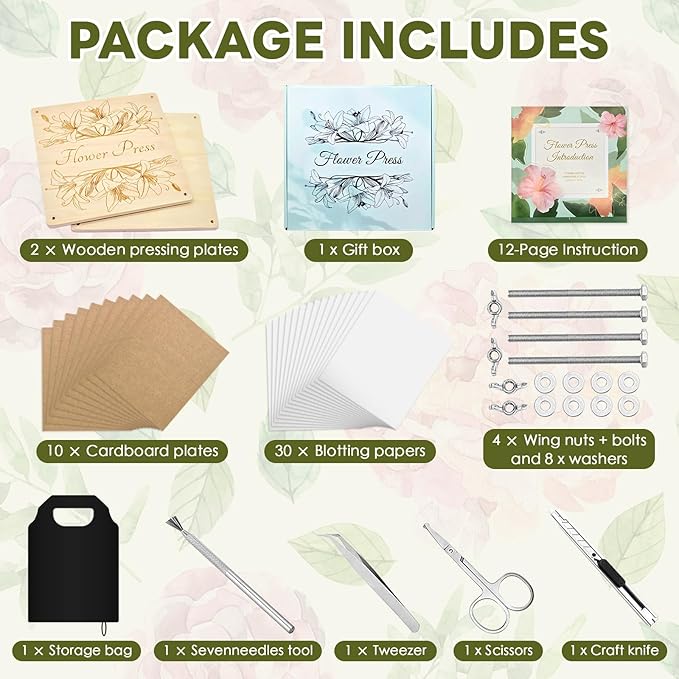 GTQYYF Extra Large Flower Press Kit 11.02 x11.02 inches with Storage Bag,Solid Wood Flower Press Kit - DIY Arts and Craft Kit 10 -Layers, Ideal Gift for Flower & Plant Lovers