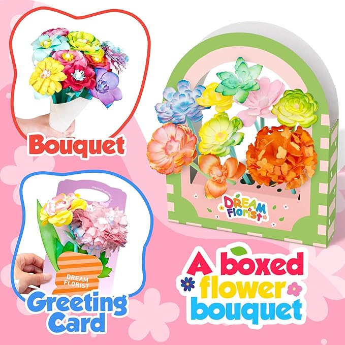 SkilLify Flower Craft Kits,DIY Paper Arts and Crafts Bouquet Toys for Kids,Color Changing Flowers, Educational Science Kit,Christmas Birthday Gifts for 6 7 8 9 10+Year Old Girls & Boys