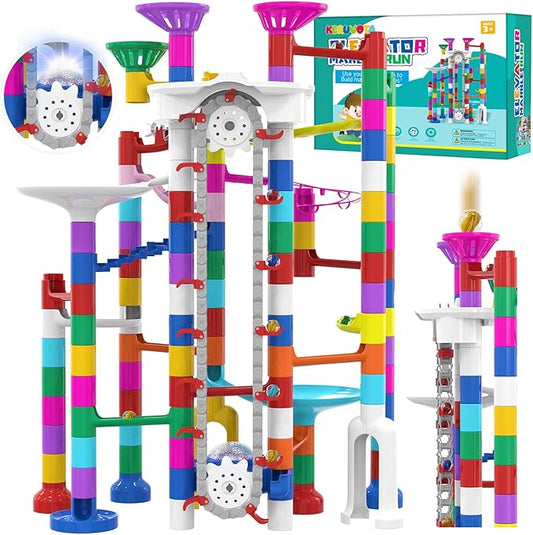Big Motorized Marble Run - Construction Building Blocks Toys 220Pcs Marble Race Track with Elevator,Educational STEM Game Christmas Birthday Gifts for Kids 3-5 4-8 8-12 (B-Colorful)