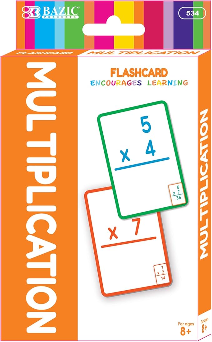 BAZIC Products Multiplication Flash Cards, Numbers Elementary Math Flashcards Game at School, Problem Solving (36/Pack), 72-Packs