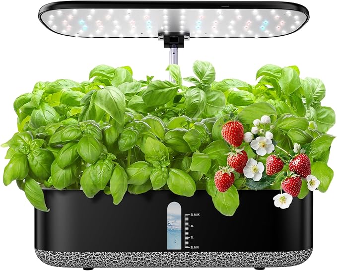 Hydroponics Growing System with LED Grow Light, 14 Pods Indoor Herb Garden Full Spectrum Rotatable Light Panel, Auto On Off Timing 12 14 16Hrs, 5L Water Tank, Harvest Fresh Veggie Lettuce Basil Tomato