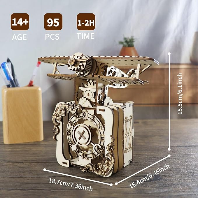Music Park 3D Wooden Puzzle for Adults Punk Airplane Music Box Hand-Cranked You are My Sunshine Model Kit - Retro DIY Assembly Christmas and Birthdays Gift for Age14+