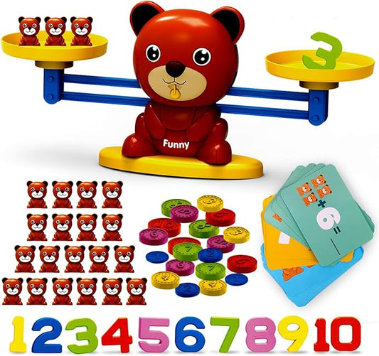 REMOKING Montessori Balance Scale Math Toy for Kids, Counting Bears Educational STEM Toy for Preschool Learning, Sorting & Number Recognition Toy for Toddlers Ages 3+