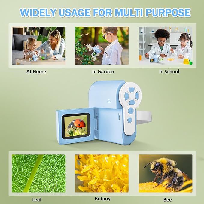 1000X Handheld Microscope for Kids, 4K 2.0" Screen Mini Pocket Microscope with 6 Adjustable LED Lights, Edu Science Birthday Christmas Gifts for Kids Ages 8-12, 32G SD Card Included - Blue