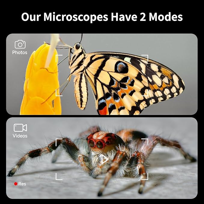 4'' IPS Handheld Pocket Digital Microscope with 100-1600X Screen, 1080P HD Portable Microscope with 8 Adjustable LED Lights
