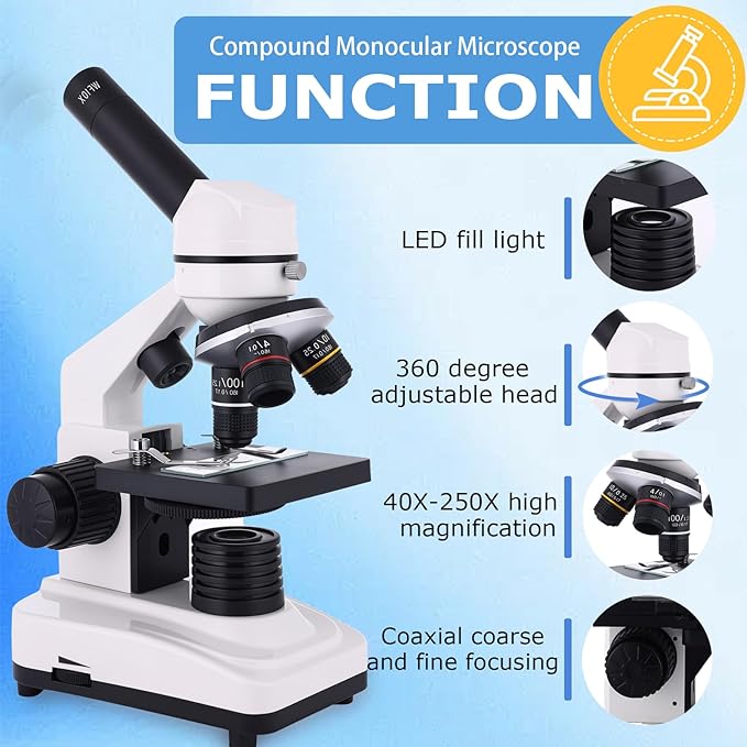 Compound Microscope, 40x-2500x Magnification, Dual LED Illumination, Microscope for Adults, Suitable for Schools, Home Labs, Children and Beginners