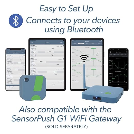HT1 Smart Temperature Sensor and Humidity Sensor - Bluetooth Thermometer and Hygrometer with App Monitoring - Indoor/Outdoor Temperature and Humidity Monitor for RV, Basement, Fridge & More (2 Pack)