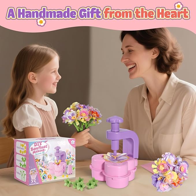 Crelloci Fabric Flower Bouquet Toys, DIY Arts & Crafts Kits for Kids Ages 3-12, DIY Flower Craft Kits for Toddlers, Educational Activity Preschool Birthday Gifts for 4 5 6 7 8 9 10 Year Old Girls