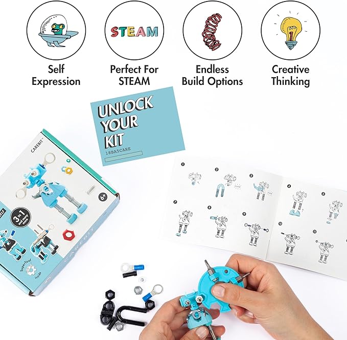 The Off Bits CareBit Build Your Own Robot Toy Construction Set, Educational Gift STEM Activities Learning Kit, Creative Build and Play Model Kit Steam Toys for 6 7 8 9 10+ Year Old Boys & Girls