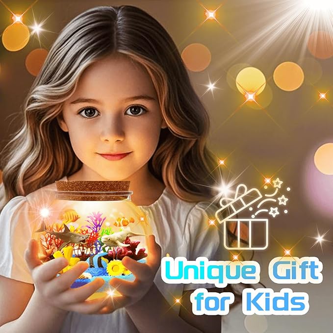 Ocean Light Up Terrarium Kit for Kids - LED Night Light Ocean Birthday Gifts for Girls & Boys Ages 4 5 6 7 8-12, Kids Arts & Crafts Kit,Christmas Gifts