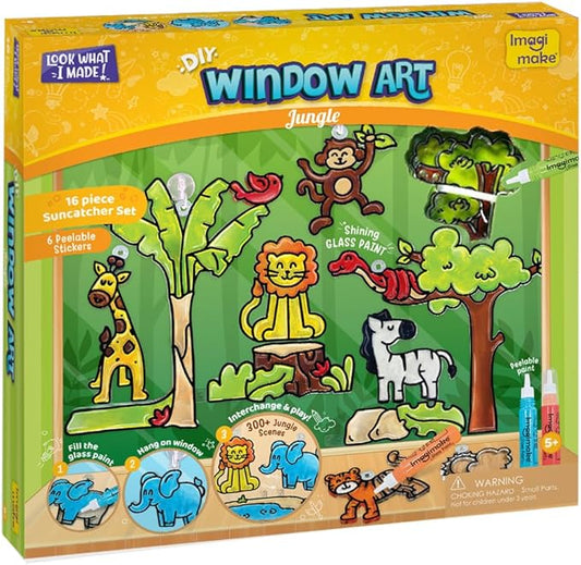 Imagimake Window Art Jungle Suncatcher Kit | Animal Toys | Girls Toys Age 6-8 | Arts and Crafts for Kids Ages 8-12 | Creative Fun Craft Kit for Ages 5-7-9 | Girls & Boys Christmas Gifts Age 8-10-12