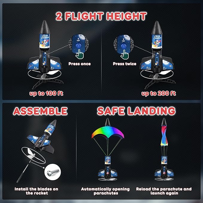 Rceico Rocket Launcher for Kids 200ft of Flight Altitude Model Rocket Kits with Launch Set, Parachute Safely, Outdoor Toys Christmas Birthday Gifts for Kids Boys & Girls Ages 8-13