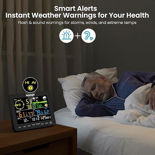 Sainlogic Weather Stations Wireless Indoor Outdoor SA6, Weather Station with Rain Gauge and Wind Speed, Weather Forecast, Temperature, Air Pressure, Humidity, Moon Phase, Alarm Clock(No WiFi)