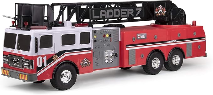 Mighty Fleet Titans 29" Jumbo Toy Fire Truck – Realistic Flashing Lights, Siren Sounds & Extendable Rotating Ladder – Durable, Interactive Vehicle Toy for Kids Ages 3+