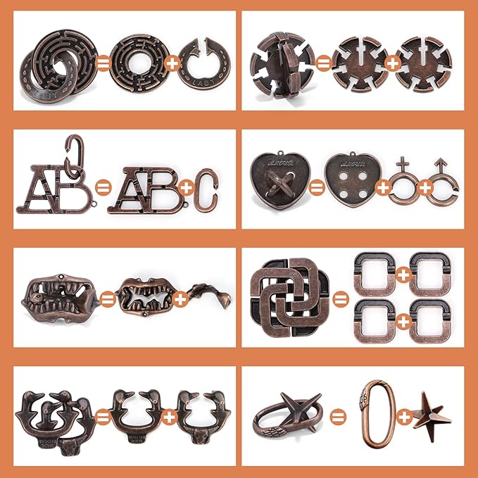 8 Pcs Brain Teaser Puzzles for Adults Teens - Metal Puzzles 3D Puzzle Game Toys for Adults Teens - Unlock Interlocking Puzzle Adult IQ Education Smart Toys