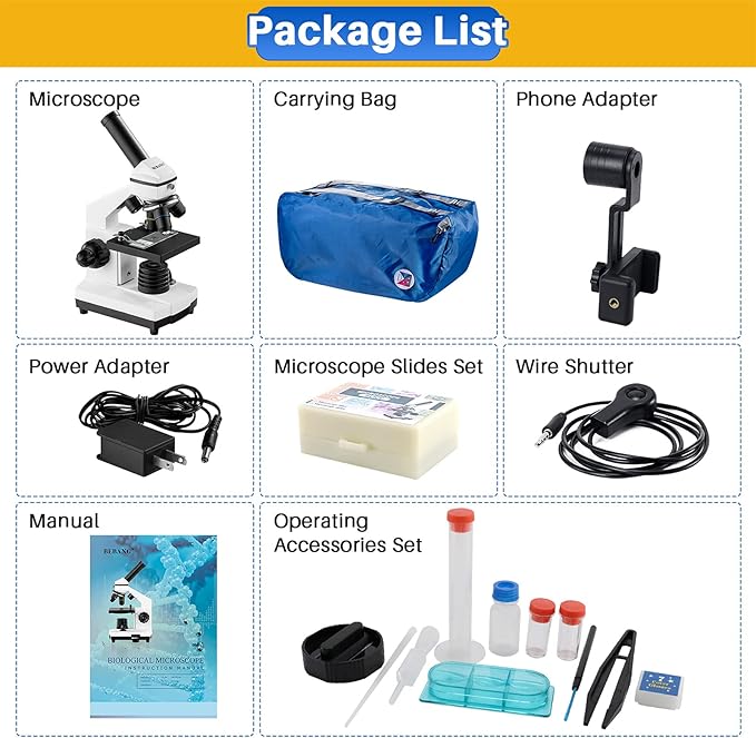 Microscope for Adults Kids, 100X-2000X BEBANG Compound Microscope with Microscope Slides, Microscope Kit for Kids Students Home School Lab