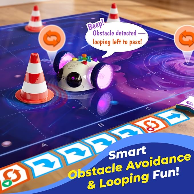 Coding Robot Toys for Kids Ages 5+, STEM Robot Toy Kit with Wheels and Play Cards, Screen Free Remote Control Programming Interactive Toy for Boys and Girls Ages 5-8