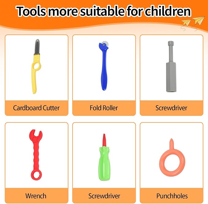 Kids Tool Set with Cardboard Cutter for Kids - 378Pcs STEM Construction Kit with Safe Saws, Fold-Roller, Gloves | Creative Building Educational Toys Gift for Boys Girls 4+