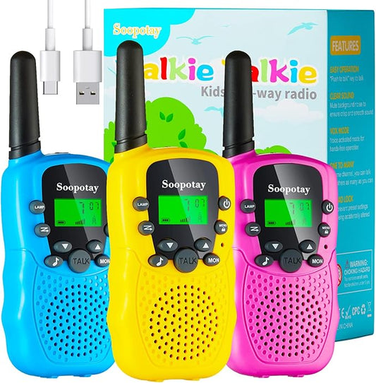Rechargeable Walkie Talkies for Kids, Walkie Talkie Toys for Girls Boys, Xmas Gifts for Grandkids, Built-in Flashlight, Gifts for 3 4 5 6 7 8 9 10 Year Old Girl Boys, Kids Stocking Stuffers