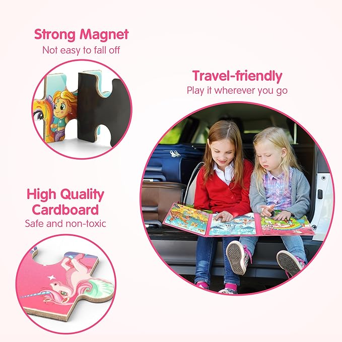 SYNARRY Unicorn Princess Mermaid Magnetic Puzzles for Toddlers 3-5, 36 Pieces Travel Puzzles for Kids Ages 4-8, Airplane Car Road Trip Activities Games Toys for 3 4 5 6 Year Old Girls Birthday Gifts