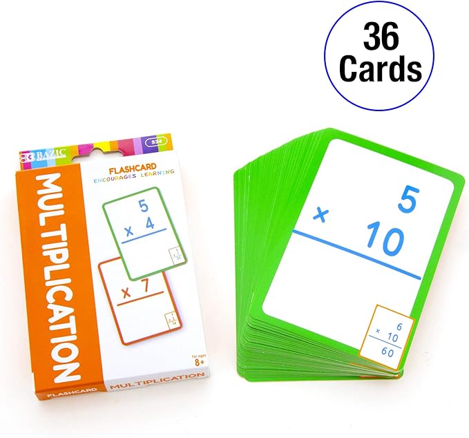 BAZIC Products Multiplication Flash Cards, Numbers Elementary Math Flashcards Game at School, Problem Solving (36/Pack), 1-Pack
