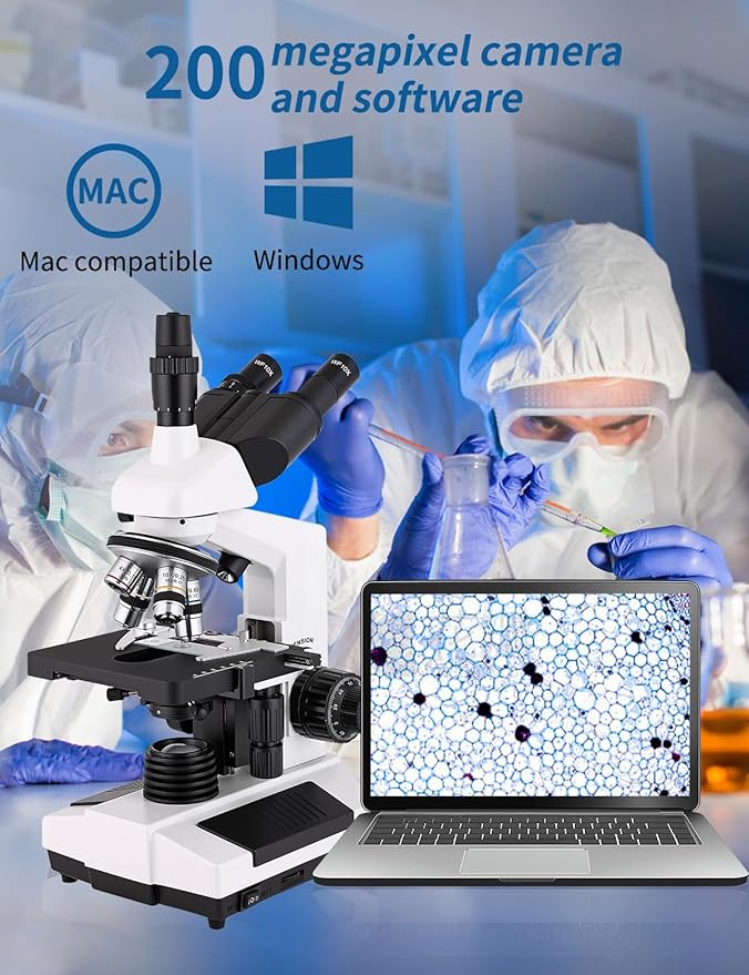 Microscopes for Adults WF10x and WF25x eyepieces Compound Microscope with Microscope Slides, Microscopes Kit for Kids Students Home School (Monocular Microscope with Big Bundle)
