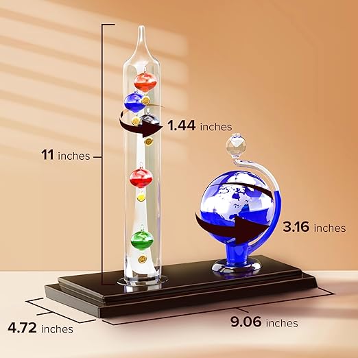 JJ Care Galileo Thermometer with Glass Globe Barometer Frosted, Galileo Weather Station Measures Temperatures from 64ºF to 80ºF, Glass Galileo Thermometer for Indoor and Outdoor Home Décor