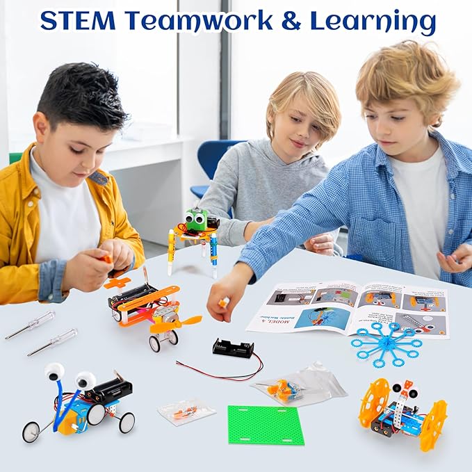 STEM Robotics Kit 6 Set Science Experiments Project Activities Toys for Kids 4-8 8-12 Engineering Building Electronic Motor Robot Kid Craft Boy Girl 5 6 7 8 9 10 12 Year Old Outdoor Toy