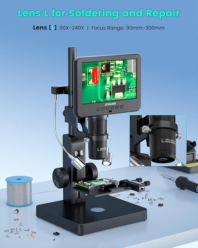 JL266S 5 Lens HDMI Digital Microscope 5000X, 24MP Biological Microscope for Adults Kids Home Lab, Coin Microscopes Full View with 7'' Screen, Windows PC Compatible, 32GB Card