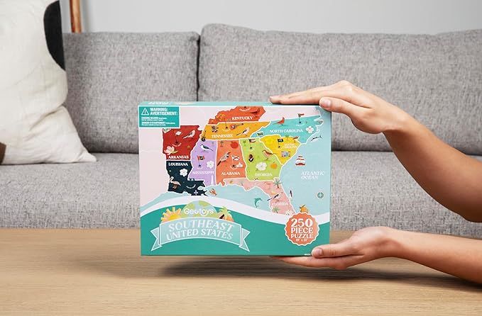 Geotoys Southeast Region Jigsaw Puzzle - 250 Piece Puzzles for 8 Year Olds - Jigsaw Puzzles for Kids Ages 8-12 Years Old - Kids Puzzle Games with Colorful Landmarks