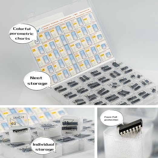 IC Kit Integrated Circuit Pro Edition 64-in-1 Electronic Component IC : Logic Gates Chip 74HCxx+CD40xx, 555Timers, LM358 op amp, ULN2003 Transistors,Amplifier IC LM386! ESD Package&MultiKit