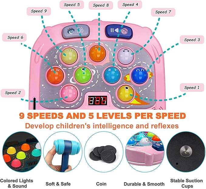 Whack Game Mole for Kids,Toys for 3-12 Year Old Boys and Girls,Whack Game Toy for Toddlers,Gifts for 3 4 5 6 7 8+ Girls Kids,Interactive Educational Toys with Sound and Light,PK Mode with 2 Hammers