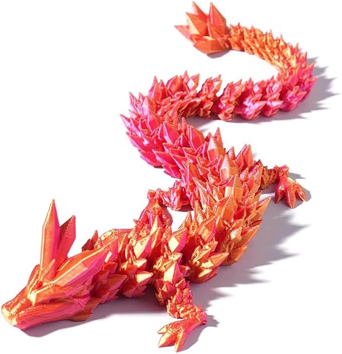 3pcs 12in 3D Printed Crystal Dragon,3D Printed Flexible Articulated Dragon,Home Office Decor Executive Desk Toys, Fidget Toys for Autism/ADHD (Rainbow Red Gold Green)