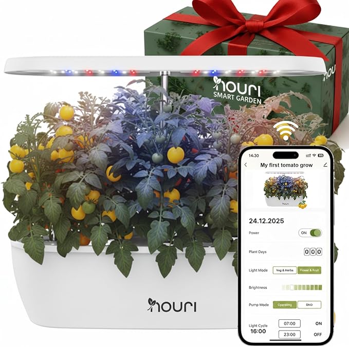 Nouri 12 pod APP Smart Garden for Home Cooks | w/Heirloom Salad | Hydroponics Growing System | LED Grow Lights | Indoor Herb Garden Kit | Herb Growing Kit Indoors for Plant Lovers, Gardeners, Kitchen