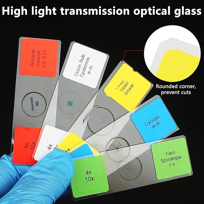 Microscope Slides with Specimens for Kids, 60 Lab-Grade Prepared Microscope Slides, Animal/Plant/Microbe/Tissue Samples, STEM Biology Kit for Homeschool, Classroom Labs & Science Education