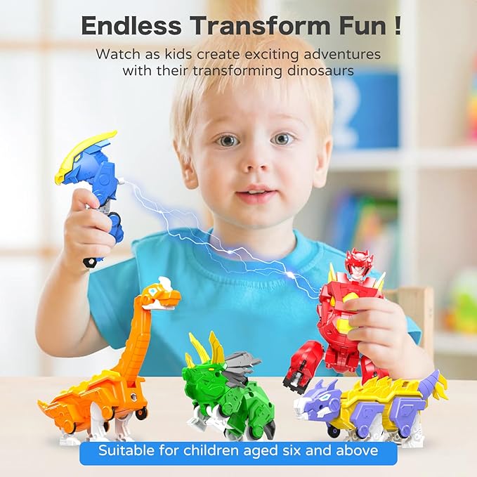 5-in-1 Transforming Dinosaur Robot Toys, STEM Building Kit with Triceratops Action Figures, Safe Set for Kids Boys Girls Age 3+ Boys & Girls, Birthday for Toddlers