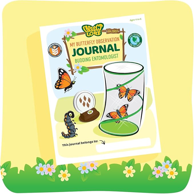 Insect Lore Butterfly Garden Kit - 5 Live Baby Caterpillars, Habitat, Feeder, Chrys-A-Lid Log, STEM Journal Included - Grow, Raise and Release Painted Lady Butterflies