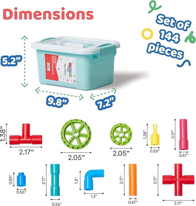 144 PCS STEM Pipe Building Blocks - Colorful Tube Construction Set for Kids Age 3+, Sensory Educational Learning Toys for Boys & Girls, Creative Engineering Building Kit for Preschool & Toddlers