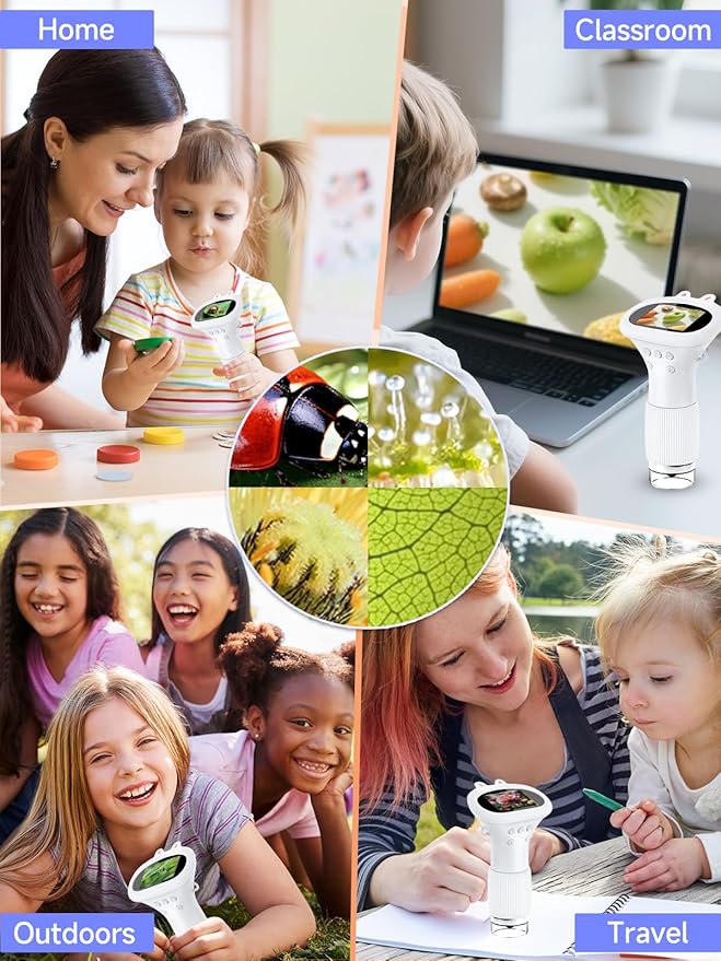 Microscope for Kids, 1000X Handheld Digital Miniscope with 2.0" Screen, Portable Pocket Microscope Education Toys Christmas Gifts for Age 3 4 5 6 7 8 9 10 Girls Boys