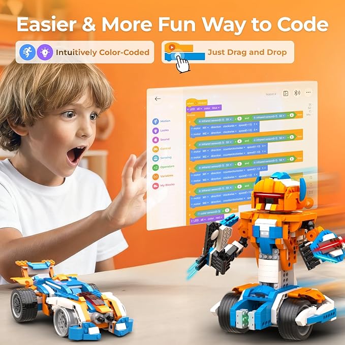 Robot X Robot Building Kit, 12-in-1 Programmable APP Remote Control RC Car, STEM Robotics Coding Set, Educational Birthday Gifts for Boys Girls Kids Ages 8-12 (600 Pieces)