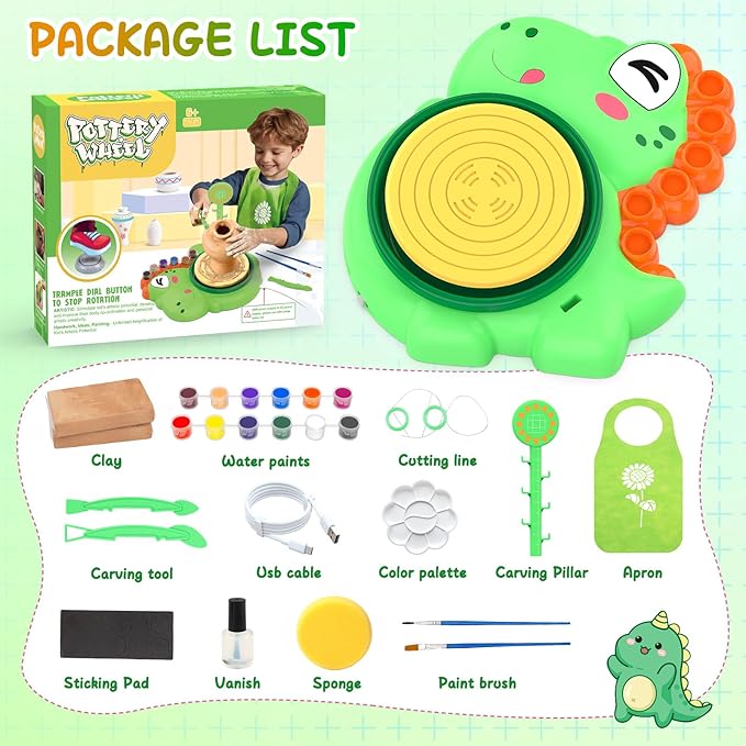 Pottery Wheel for Kids, Complete Pottery Painting Craft Kit, Arts and Crafts for Kids Ages 8-12, Art Supplies for Kids Toys Boys Birthday Christmas Gift for 6 7 8 9 10 11 12 13 Year Old, Green