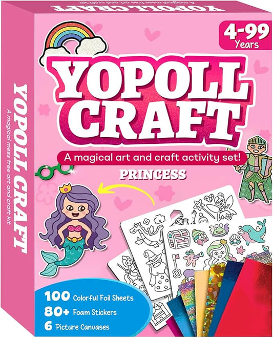 Foil Art Craft Kits for Kids, Mess-Free DIY Creative Activity Set, Fun Arts and Crafts Toys for Boys & Girls, Peel & Press Foil Art Kit for Kids, Travel Toy and Birthday Gift (Princess)